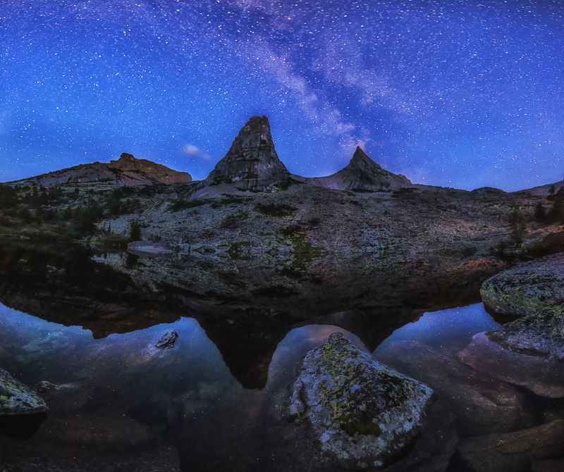 Пейзаж, сумерки, Млечный путь, ергаки, отражение, природа, небо, звездное небо, звезды, парабола Смеркалосьphoto preview