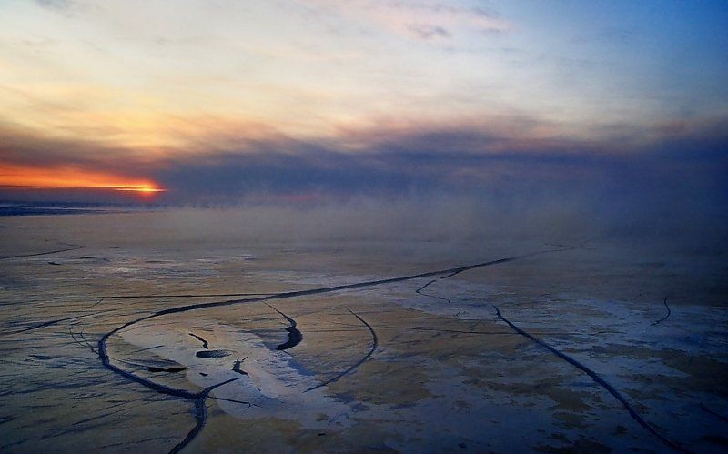 архангельск, северная двина, лед, туман, закат, переправа, кегостров, узоры, полет Иллюзия полетаphoto preview