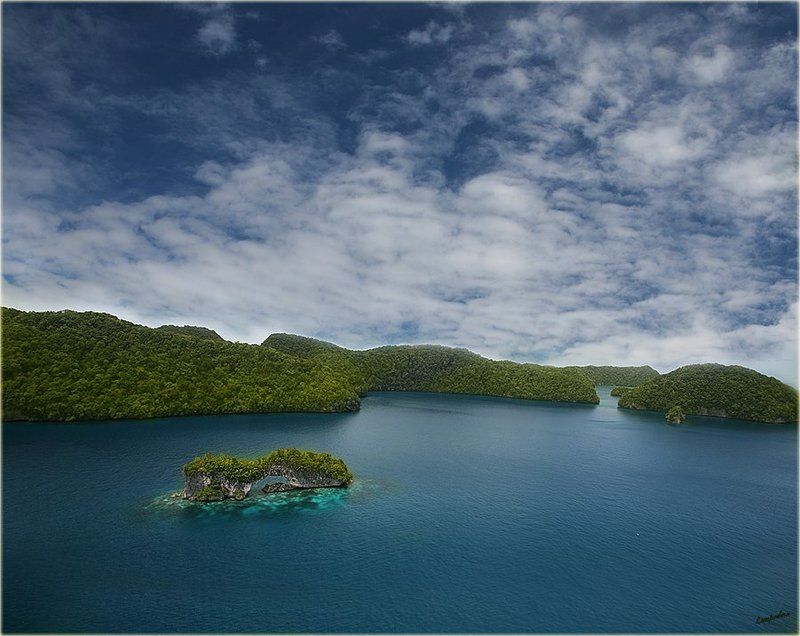 микронезия, палау, корор, съемка с вертолета Арка или \