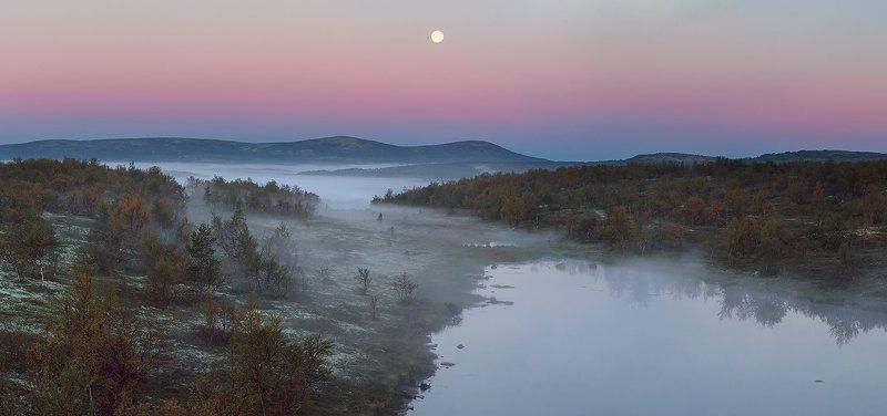 кольский полуостров, мурманская обл, пейзаж, природа, туман Полнолуние фото превью