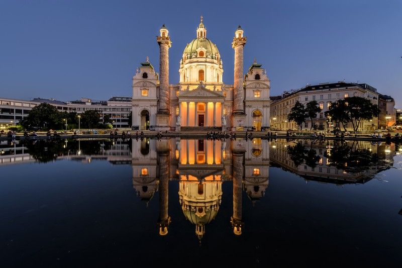 город, вена, австрия Karlskirche вечером.photo preview