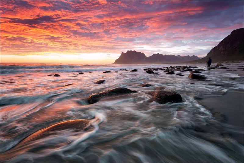 beach, beautiful, burning sky, magic, norway, ocean, sunset, travel The magic of sunsetphoto preview