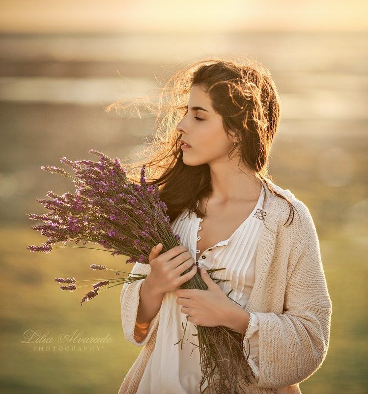 girl, female,soul,brunette,wind,lavender,sun,light  Sea Breezephoto preview