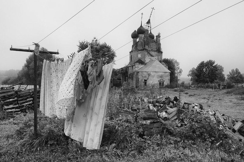 лето, село ширинье, туман, утро, ярославль храм Ветер.photo preview