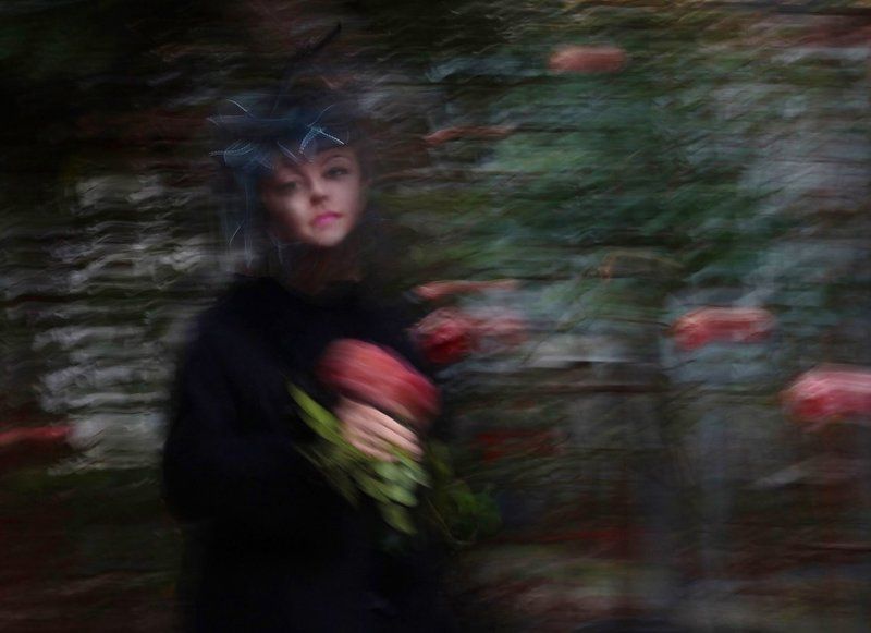 девушка, шляпа, цветок Ностальгическоеphoto preview