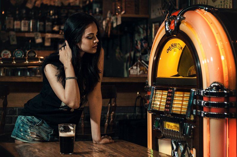 girl,beauty,bar,beer,pub,jukebox,music Honky tonkphoto preview