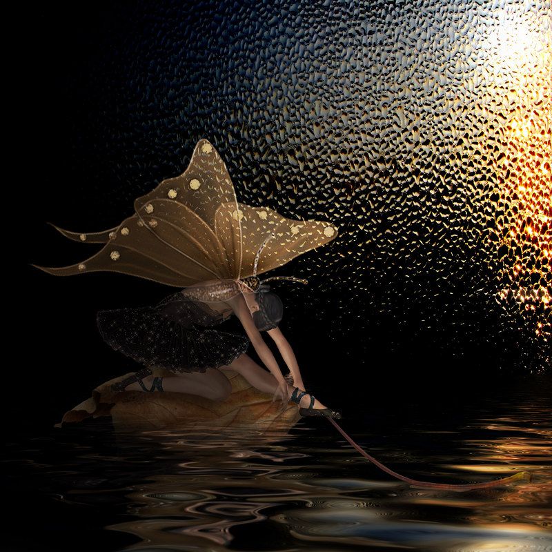 бабочка, вода, девушка, лист,осень ****photo preview