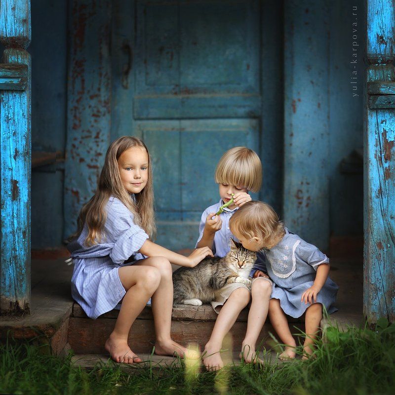 childhood, family, cat, summertime, kid, child, friend ***photo preview