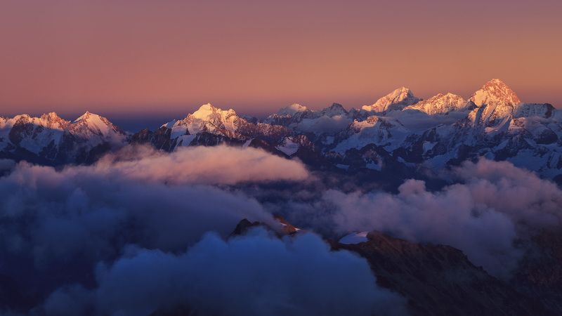 горы, закат, кавказ, облака, пейзаж, природа В красках небаphoto preview