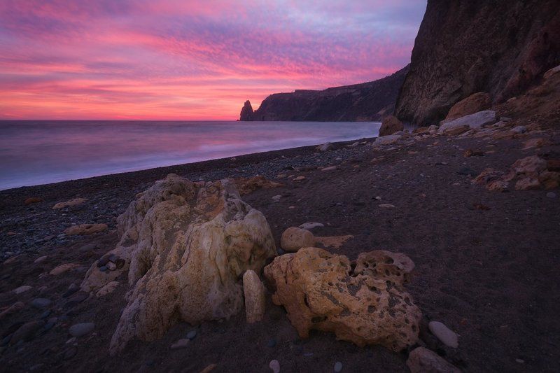 Landscape, National geographic, Nikon, Nikon D7100, Sigma10-20, Вечер, Закат, Камни, Крым, Море, Мыс, Мыс Фиолент, Пейзаж, Пейзажнаясъемка, Пейзажное фото, Скалы, Фиолент, Яшмовый пляж Горел закатphoto preview