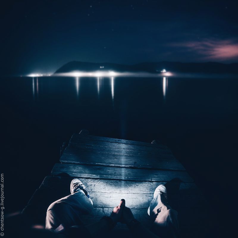 пейзаж, ночь, фонарь, Байкал, Ангара, вода, причал, night, mood, atmosphere, travel, baikal, angara, countryside У туманной Ангарыphoto preview