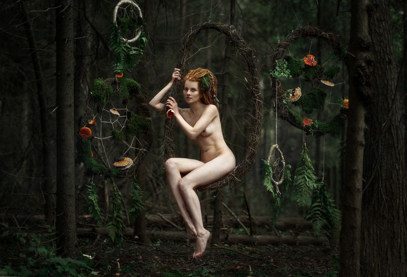 девушка портрет сказка лес лицо глаза волосы ню photo preview