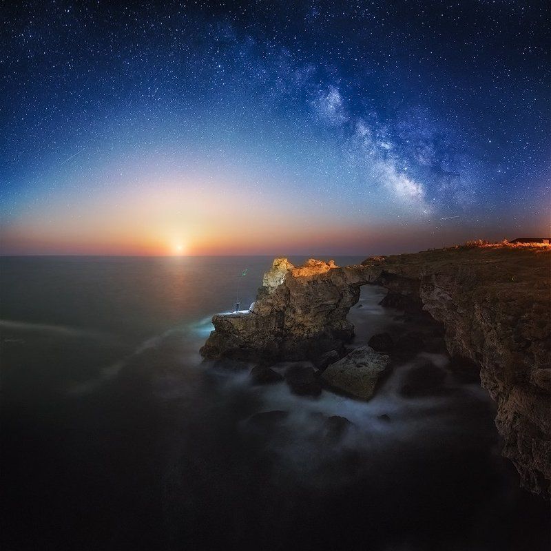 night, Bulgaria, moon, stars, fisherman, milky way The archphoto preview