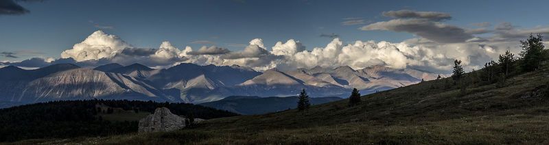 Алтай, горы, закат, Горный Алтай. Курайский хребет с перевала Орой.photo preview