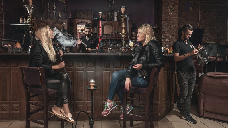 peoples, hookah, smoke, smoking, evening, women, men photo preview