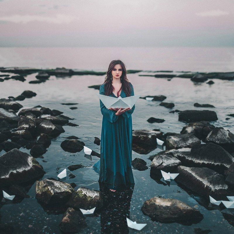 море, девушка, портрет, кораблики, sea, girl, portrait, boats, water Boatsphoto preview