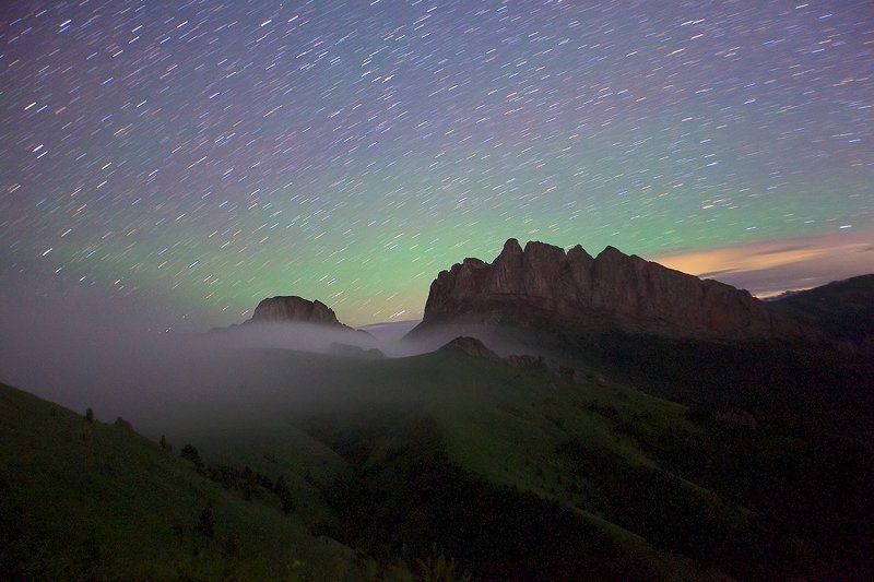 адыгея,горы,кавказ,природный парк большой тхач ачешбоки ночь звезды туман Адыгейские великаныphoto preview