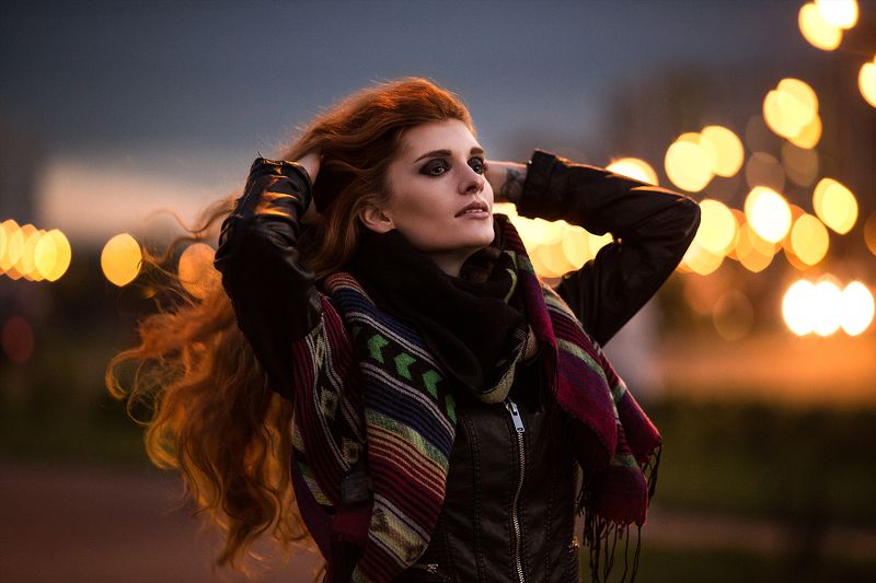 Evening, Face, Light, Orange, Portrait, Redhead, Street, Вечер, Портрет, Рыжая, Улица Evening lightsphoto preview