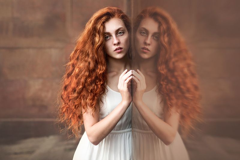 Look, Mirror, Orange, Portrait, Redhead, Взгляд, Отражение, Портрет, Рыжая Red in reflectionphoto preview