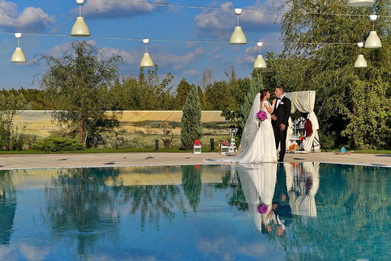 nature, groom, bride, sky, clouds, married, reflection, water wedding Dayphoto preview