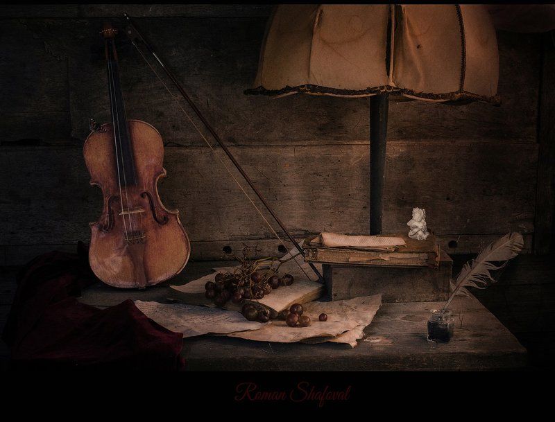 Still life, Виноград, Книга, Лампа, Натюрморт, Роман Шафовал, Скрипка поэзия воздуха....photo preview