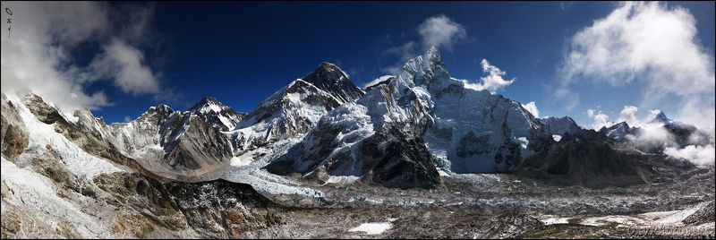 непал, гималаи, трек к бл эвереста, nepal, himalaya, trek to bc everest, эверест, кхумбу, everest, sagarmatha, chomolongma, khumbu glacier, нупцзе, nuptse, pumo ri, lingtren, changtse, lhotse, ama dablam Панорамный вид с вершины Kala Patthar (5550 м).photo preview