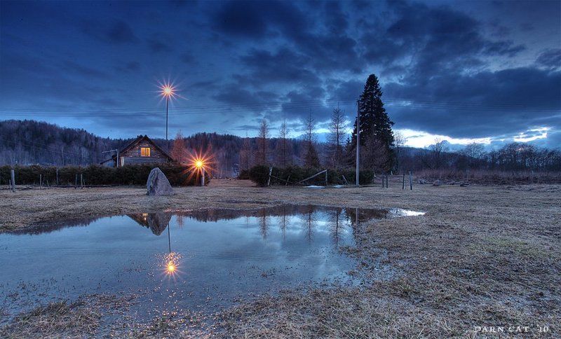вепсский, край, вечер, дом, фонарь, лужа, камень, дом Вечера на хуторе близ Ояти..photo preview