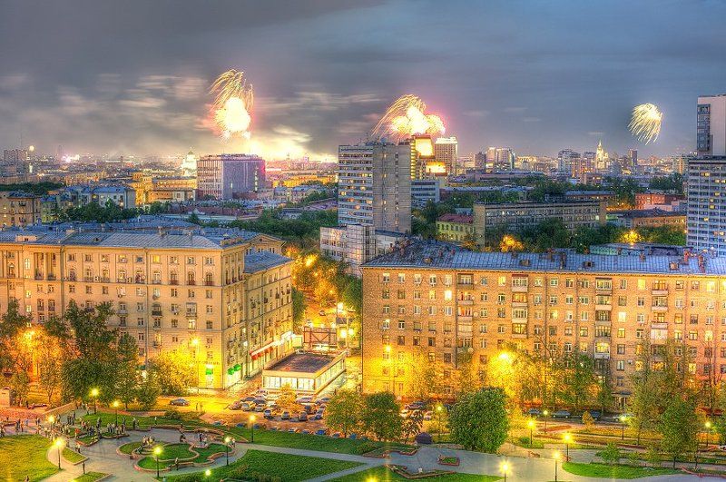 крыша, крыши, город, москва, ночь, салют, праздник, победа Салют 9 маяphoto preview