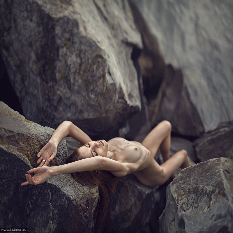 girl, nude, beach, stones, water ...photo preview
