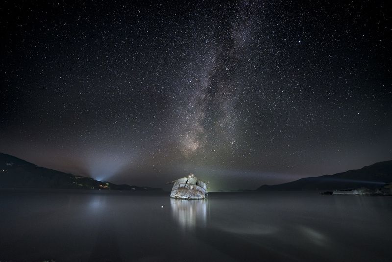 море, ночь, ночное небо, звезды, шхуна, млечный путь, звездное небо Звездная гаваньphoto preview