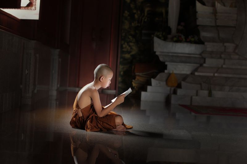 monk; buddhist; burma; robe; outdoor; tree; pilgrimage; children; two; green; red; burmese; culture; bagan; male; summer; umbrella; novice; people; ethnic; traditional; lesson; teaching; buddhism; asia; faith; belief; religious; learning; small; young; tr Novice monk learning in Temple.photo preview