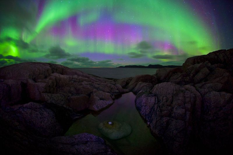 полярное сияние териберка баренцево море ледовитый океан прибой камни пляж Краски северных морейphoto preview