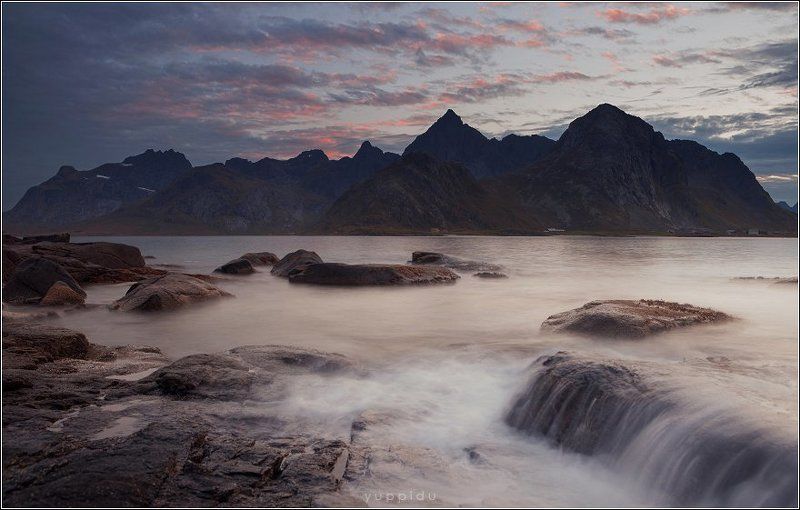 Горы, Лофотены, Норвегия, Облака Закат с видом на горыphoto preview