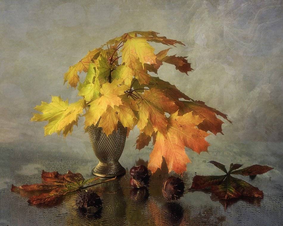 Осенний свет. Автор: Ирина Приходько натюрморт, осенние листья, каштаны, мокрое стекло, Ирина Приходько