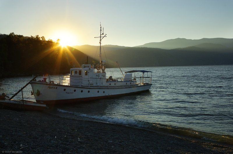 алтай, телецкое озеро, теплоход, рассвет, утро ***photo preview