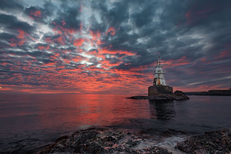 sunrise, clouds, sky, cloudscape, lighthouse Fire sunrise at the Lighthousephoto preview