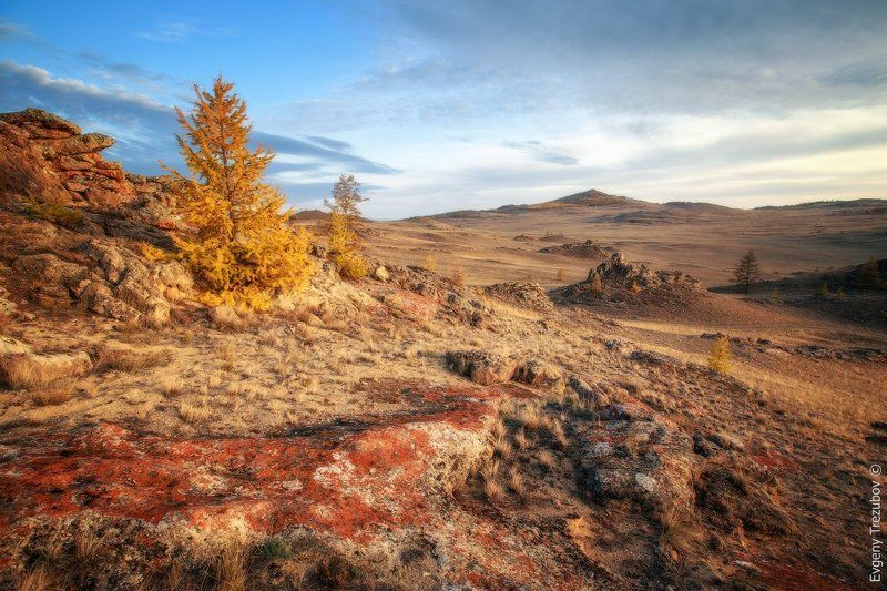 закат, тажераны, байкал, осень, лиственница, камни, останцы Закат в Долине Духовphoto preview