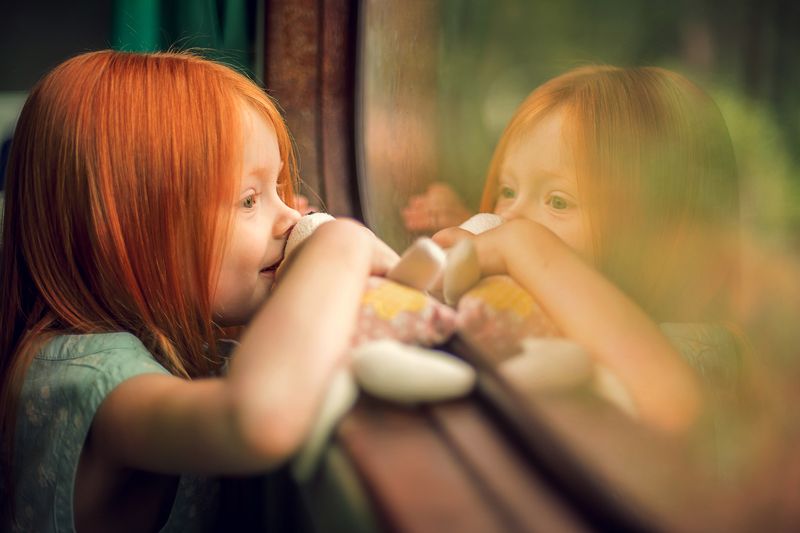 girl, red hair, train, window,eyes Путешественницаphoto preview