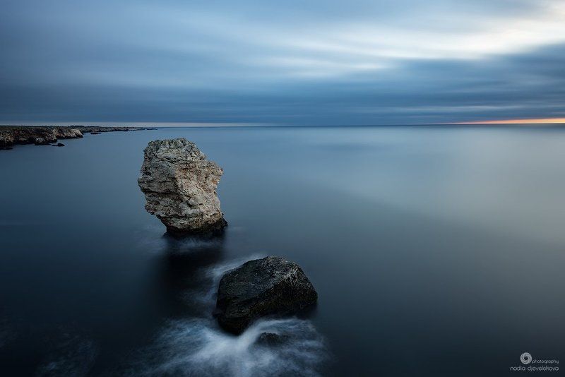 sunrise, long exposure, tyulenovo, sea, sky, clouds Lonely in the seaphoto preview