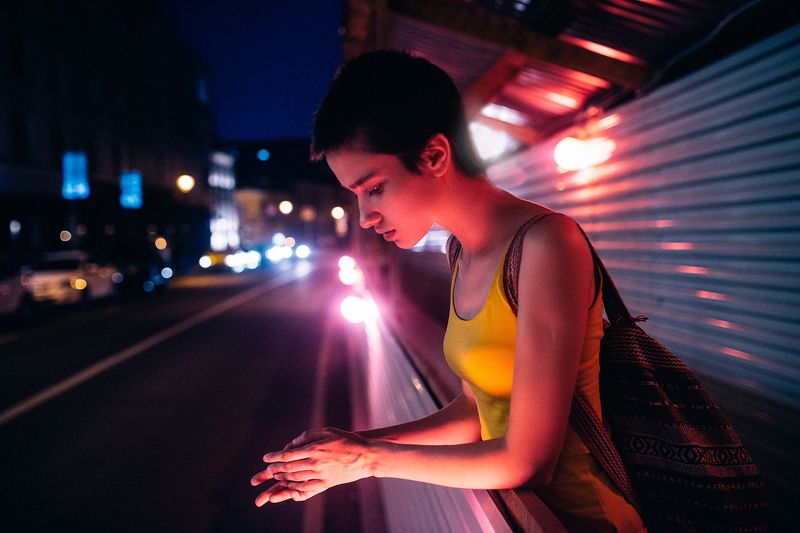 ночь, город, портрет, свет, девушка Викторияphoto preview