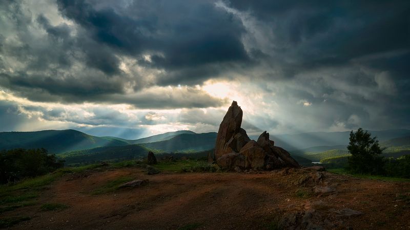 light, rock, landscape, ray, ray of light, bulgaria, starosel, clouds The contents\' Lightphoto preview