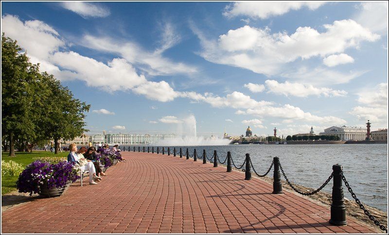 питер, петербург, стрелка, нева, фонтан, небо, облака погожий вечер...photo preview