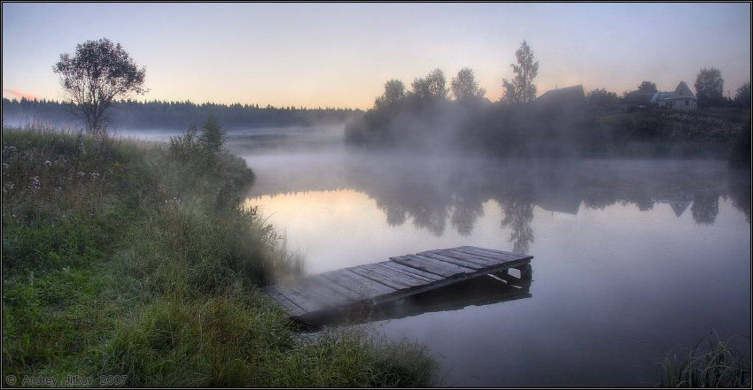 август, утро, рассвет, озеро, туман, Андрей Житков