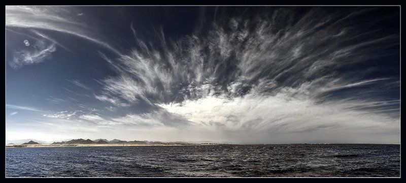 пейзаж, природа, залив, море, красное море, небо, облака, вечер, синай, египет, тиран Акабаphoto preview