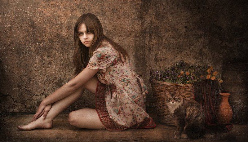 девушка, кошка, портрет, деревня Природный инстинкт...photo preview