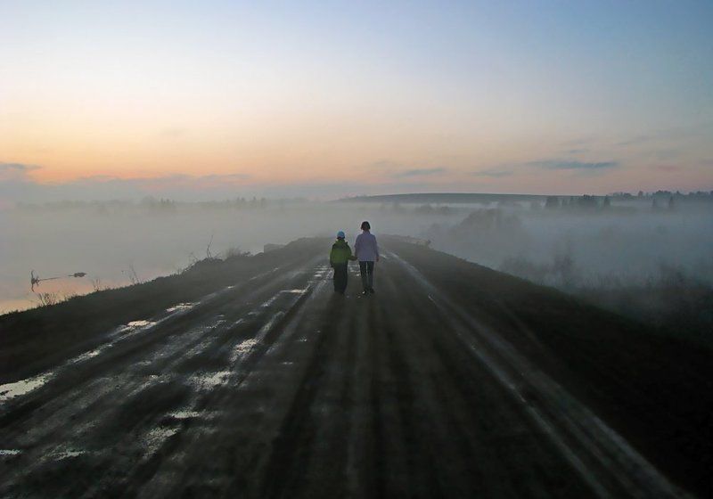 туман,дорога,двое,закат,удмуртия Дорога в неизвестное...photo preview