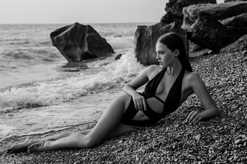 море, девушка, чб, купальник, сьемка, model, crimea, sea, bw, blackwhite, fashionphoto, fashion, photo, beauty, ***photo preview