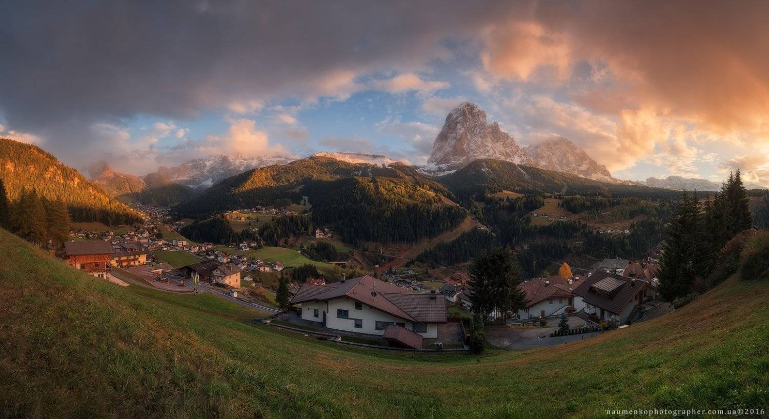 гардена, италия, доломиты, cассолунго, сельва, горы, долина, альпы, пейзаж, небо, путешествия, природа, курорт, юг, доломитовые, альпийский, синий, горы, тироль, трентино, ортизеи, пик, рок, высокий, осень, европа, снег, облака, вид, панорама, деревня, ту, Александр Науменко