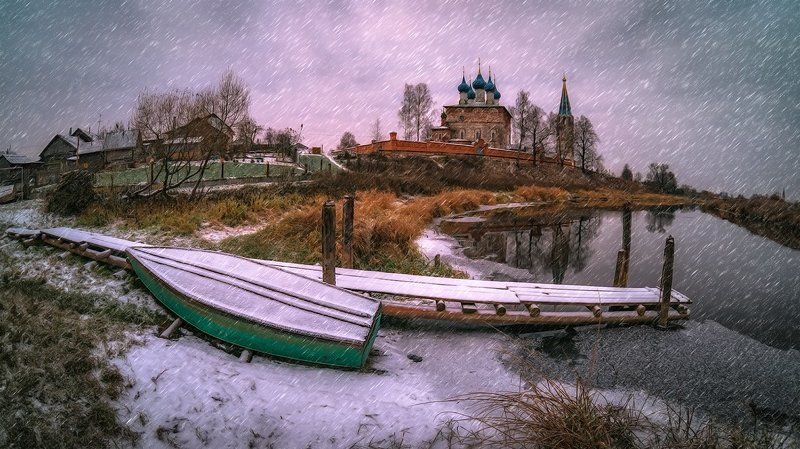 дунилово, лодка, пейзаж, река, ноябрь Про снег и серую погоду...photo preview