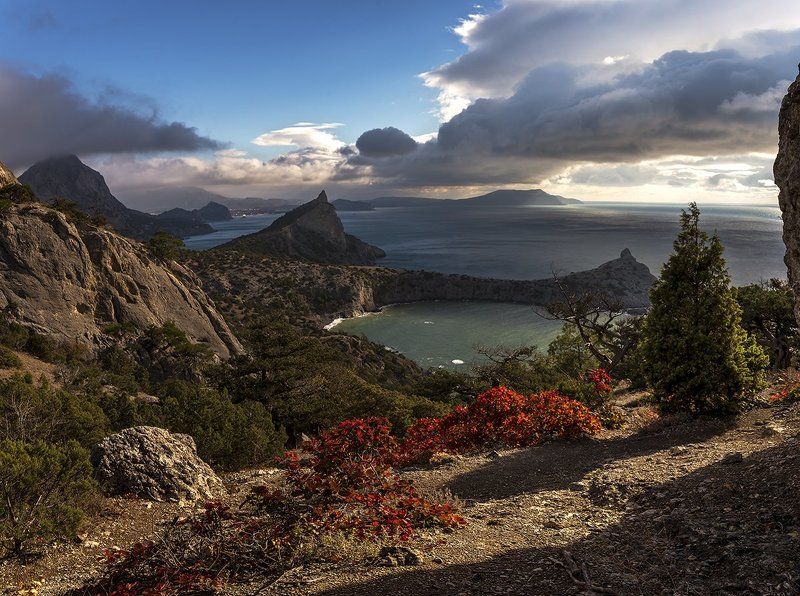 крым, новый свет, мыс, капчик, гора, караул-оба, пейзаж, панорама, небо, облака, закат, рассвет, море, камни,горы, Новый Свет - Крымphoto preview